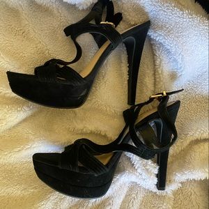 Jessica Simpson black velvet ankle strap heels